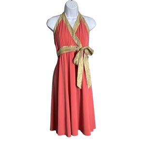 BCBG Pink & Gold Halter Dress Size 10